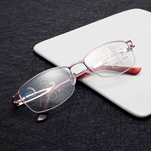 LianSan Womens Progressive Multifocus Computer Reading Glasses Blue Light Blocking Readers for Women Pink 1.00