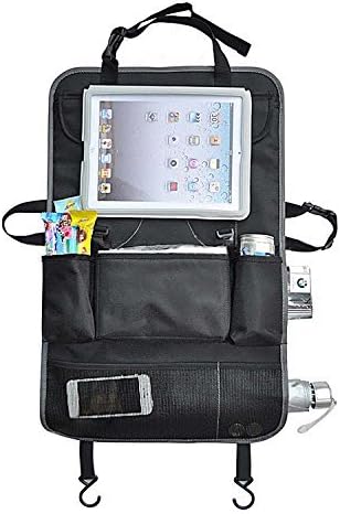 Car Seat Back Organizer & Protector - Waterproof - Handy Media Pocket Holds Up To 10.1" Display Tablets - Kick Mat, iPad Holder, Pockets For Accessories, Straps to Back of Front Seat.