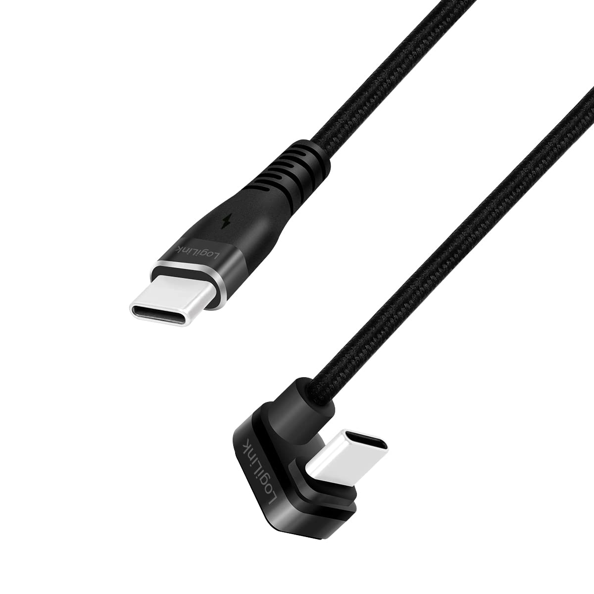 LogiLink USB 2.0 Type-C Connector Cable - USB C Male (180° Angled) to USB-C Male (Straight) - Black - 2m