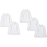 Amazon Essentials Girls and Toddlers' Long-Sleeve Interlock Polo Shirts, Multipacks