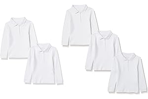 Amazon Essentials Girls and Toddlers' Long-Sleeve Interlock Polo Shirts, Multipacks