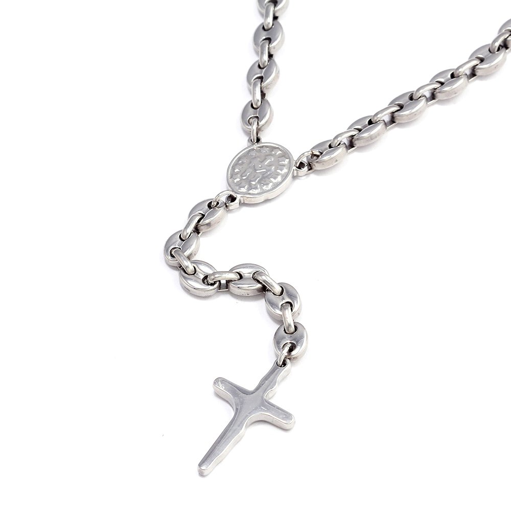 DonDon Men's Rosary Necklace Stainless Steel 62 cm in Black Velvet Bag