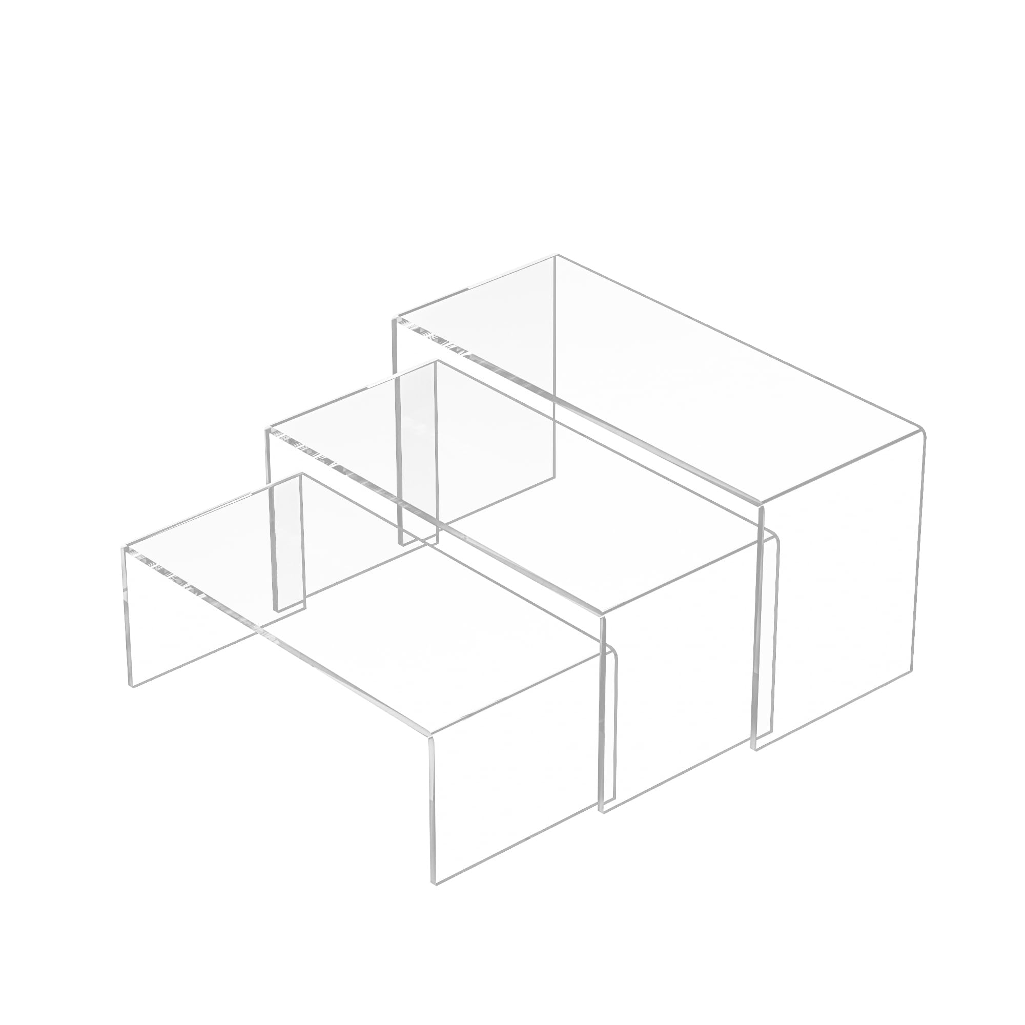 Sezanrpt Acrylic Risers Display Stands 3pcs, Rectangular Display Risers 3 Steps, Clear Acrylic Stand for Collectibles, Brand Store, Shoes, Bags, Plants, Decoration - 8.5''x9''x9.5''