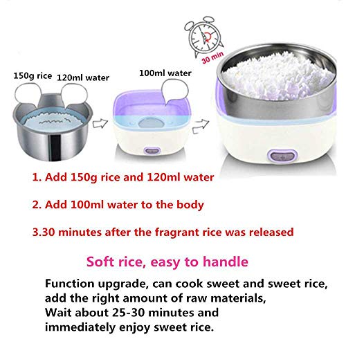 KOBWA Multifunctional Electric Lunch Box, Mini Rice Cooker, Portable Food Heater Steamer with Stainless Steel Bowls, Egg Steaming Rack, Spoon, Measuring Cup for Use in Office Outdoor School - Thumbnail 7