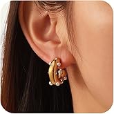 Risamil Pearl Hoop Earrings for Women - Gold Hoop Earrings Pearl Earrings for Women Trendy Jewelry Gifts 14k Gold Earrings with Pearl Huggie Earrings | Twisted Rope | Pearl Dangle | Zircon