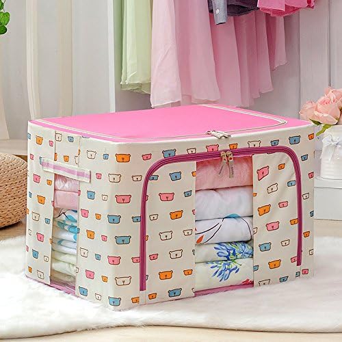 Storage Bins, Wunsche Foldable Storage Basket Orgnizer Upstanding Boxes with See-through Window, Bouble Zippers OXFORD Cloth Storage Containers for Kids &amp; Children Toys,Clothes (Pink 88L)