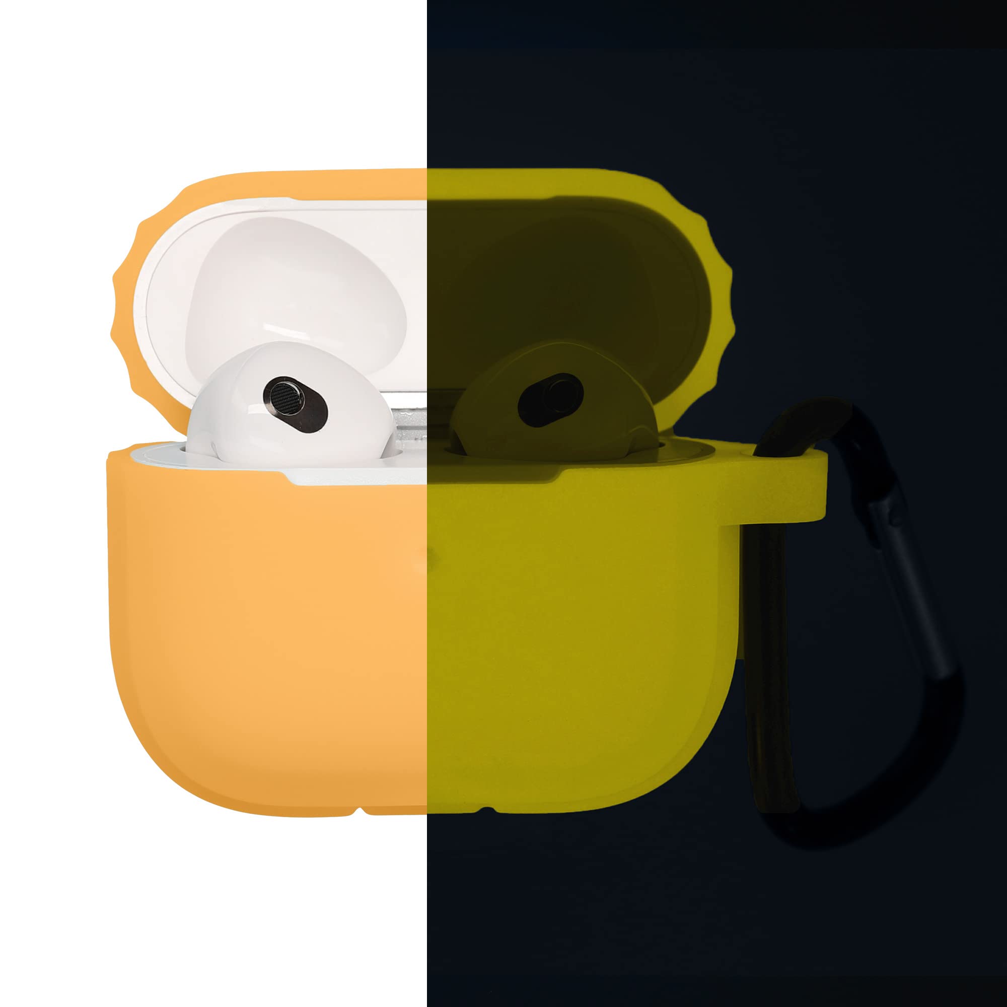 kwmobile - Case Compatible with Apple AirPods 3 - Case Glow in the Dark Cover Made of Silicone - Yellow