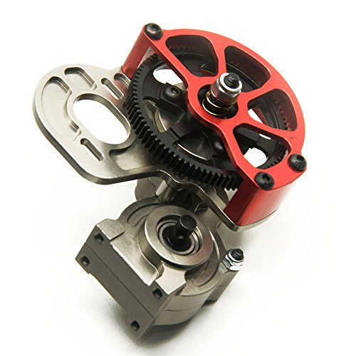 1/10 RC car Truck Full Metal Assembled Transmission Gearbox Tranny with Straight Gear for RC Axial SCX10 D90(Titanium Red)
