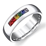 6mm High Polished Classic Domed with Rainbow Colored CZ Designer Wedding Band