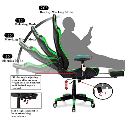 EAVANCEL-Gaming-Sedia-Gioco-Sedia-Girevole-Sedia-da-Ergonomica-meccanismo-di-inclinazione-Cuscino-Lombare-Girevole-Sedia-del-Computer-in-Pelle-PU-Verde