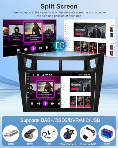NHOPEEW 2G+64G Android Car Radio for Toyota Yaris 2005-2011 – Wireless Carplay and Android Auto – 9 Inch Stereo with WiFi GPS FM RDS + Rear Camera & Mic