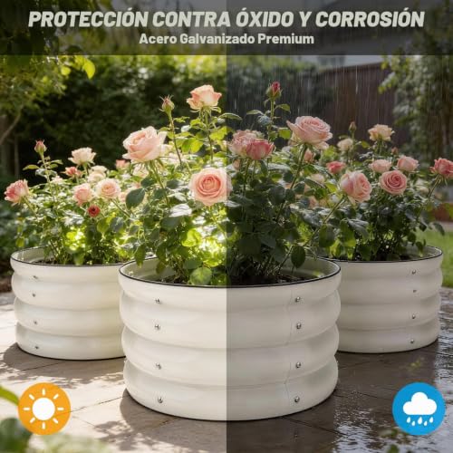 SHALL Kit de 3 piezas (61 cm x 28,8 cm) para jardinera elevada redonda, ideal para exteriores con bordes de seguridad, fácil de montar y apta para flores y frutas.