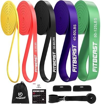 Bande de Résistance avec Ancrage de Porte et Coussinets de Poignée,5 Niveaux de Force(5 Bandes Incluse) pour Fitness, Calisthenics, Yoga, Pilates de Mobilité et d'Étirement