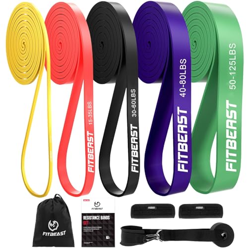 Bande de Résistance avec Ancrage de Porte et Coussinets de Poignée,5 Niveaux de Force(5 Bandes Incluse) pour Fitness, Calisthenics, Yoga, Pilates de Mobilité et d'Étirement