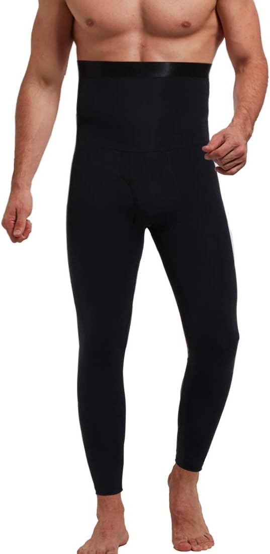 QUAFORT Men's High Waist Body Shaper Compression Leggings for Tummy