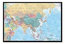 Asia And Middle East Map Poster Cork Pin Memo Board Black Framed - 96.5 x 66 cms (Approx 38 x 26 inches)