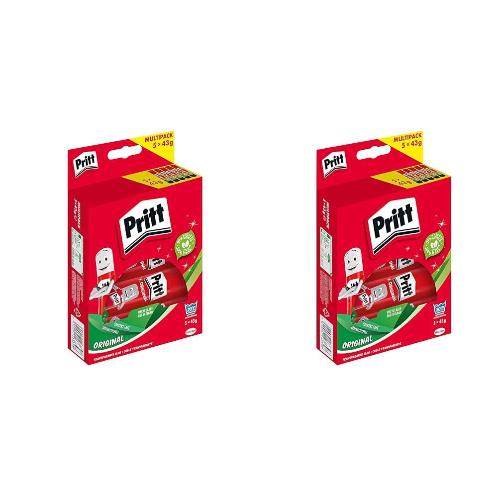 Pritt Klebestift, sicherer und kinderfreundlicher Bastelkleber für Kunst und Bastelarbeiten, starker Kleber für Schule & Bürobedarf, 5x43g Pritt Stift (Packung mit 2)