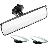 Rear View Mirror, 9.8" Universal Rearview Mirror, Car Interior Rear View Mirror with Adjustable Suction Cup, Car Inside Mirror for SUV, Vans, Trucks (Bonus 2 PCS Blind Spot Mirrors)