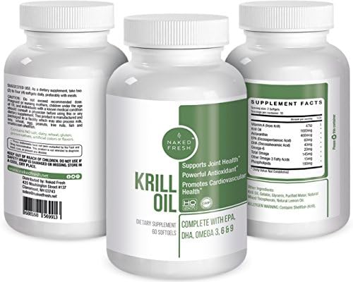 Naked Fresh Krill Oil 1000mg: 100% pure Antarctic Krill Oil - Complete with Omega-3, Omega-6, Phospholipids and Astaxanthin. Lemon flavor, Mercury free, Non GMO