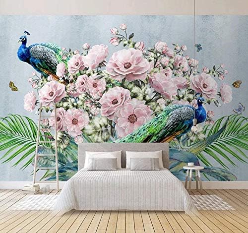 カスタム写真壁画モダンレトロ孔雀フラワーアートリビングルームソファテレビ背景壁画壁紙寝室
