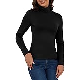 VENTELAN Women's Long Sleeve Turtleneck Shirts Fall Winter Lightweight Base Layer Solid Slim Fit Comfy Thermal Underwear Tops