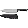 Farberware Edgekeeper 8-Inch Chef Knife with Self-Sharpening Blade Cover, High Carbon-Stainless Steel Kitchen Knife with Ergonomic Handle, Razor-Sharp Knife, Black