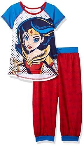 Superhero Girls Girls' Big Wonder Woman 2 Piece Jogger Capri Pajama Set