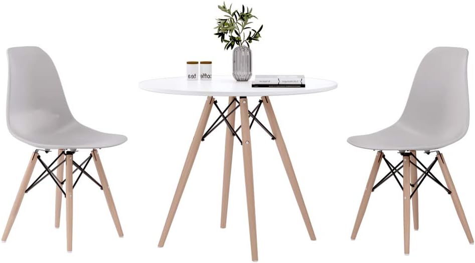 Joolihome Small White Round Dining Table and Set of 2 Dining Chairs,Eiffel Style for Office Lounge Dining Kitchen (white round table+2 grey chairs)