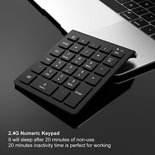 Wireless Number Pad, Vive Comb 28-Key External Numeric Keypad Slim Numpad Full Size with Shortcuts for Laptop, Desktop, PC, Notebook-Black - Thumbnail 4
