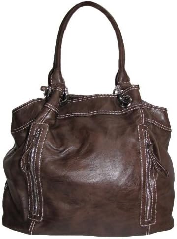 Large Zipper Tote Handbag (Dark Brown)