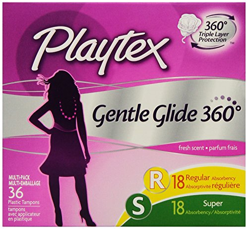 Playtex Gentle Glide Tampons with Triple Layer Protection, Regular and Super  Multi-Pack, Fresh Scent - 36 Count (Pack of 2)