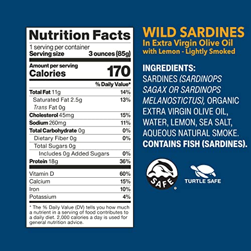 WILD PLANET, SARDINES IN EXTRA VIRGIN OLIVE OIL WITH LEMON, 4.375 OUNCE
