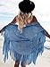 Choies Women's Cotton Cut Out Asymmetric Fringed Cape Kimono blue Blouse with Tassel