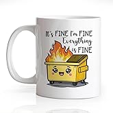 Gkodw It's Fine Everything is Fine Funny 11oz Double-Sided Yellow Ceramic Mug, Dumpster Fire Coffee Mug for Women Men, Office Gifts for Coworker Friend, Sarcastic Birthday Gifts for Colleague Staff E
