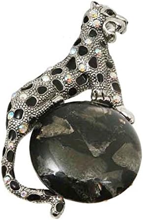 'Spotted Iridescent Mythical Panther' Simulated Black Agate Animal Pin, Panther On A Circus Ball'