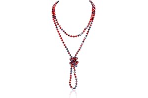 RIAH FASHION Hand Knotted Beads Endless Long Statement Necklace - Handmade Versatile Beaded Strand Lariat Multi Layer Infinity Wrap 60" Sparkly Faceted Crystal Rondelle, Faux Pearl