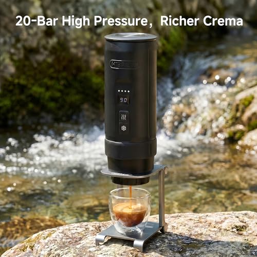 HIBREW H4C Explorer - Cafetera Espresso Eléctrica Portátil, Recargable USB-C para Cápsulas y Café Molido, Compacta para Camping y Viaje, con Soporte Plegable y Bolsa de Transporte (Negro)