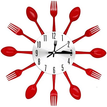 [2017 Version] EasyHoKi 12.6in Non-ticking Wall Clock, Kitchen Elements, Metal Material, Indoor/Outdoor (Red)