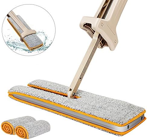 Allisen Lazy Mop Double Sided 360 Spin Automatic Squeeze 38cm Cloth Mop For Living Room,Hardwood Floor,Kitchen,Bathroom (khaki with two pieces of cloth)