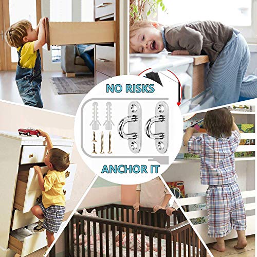 Furniture Straps Wall Anchor, (4 Packs) Furniture Anchors for Baby Proofing, Anti Tip Furniture
