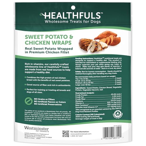 HEALTHFULS CHICKEN WRAPPED SWEET POTATO DOG TREATS, 16OZ