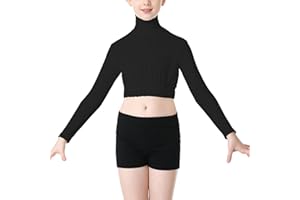 SPOFOR Girl's Turtleneck Long Sleeve Crop Top Sportswear Zipper Back Cheer Leading Dance Performances