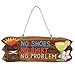 No Shirt No Shoes No Problem Wood Tiki Mask Sign With Twine Hanger - Tropical Drink and Flower Accent - 17