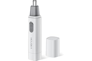 MOUSIKA Nose Hair Trimmer Clipper - 2022 Professional Painless Ear Hair Trimmer for Men Women, Battery-Operated Trimmer with IPX7 Waterproof, Dual Edge Stainless Blades Mute Motor Easy Clean White
