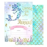 20 Fill in Mermaid Invitations with Envelopes,Magical Glitter Mermaid Party Invitations,Mermaid Birthday Invitation Under The Sea Invitations