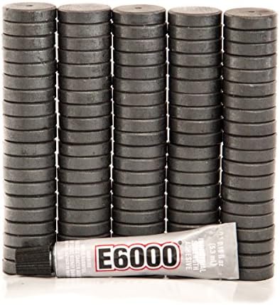 Tuff Magnets, 100 Magnets With 1 E6000 - Clear .18oz Glue, Ferrite, Fridge, Craft, Hobby, School, Round Disc, 3/4 inch