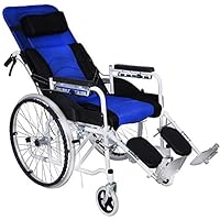 FLYSXP Wheelchair Detachable Portable Travel Chair Elderly Disabled Potty Comfortable Breathable Multi-Function Folding Full Reclining Wheelchair (Color : Blue)