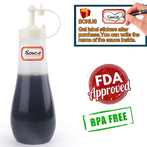 Plastic Squeeze Bottles for Sauces with Lids, Kitchen Squeeze Bottle for BBQ Sauce, Condiments, Salad Dressings and Ketchup, No BPA, FDA Approved, 16 Ouce (12 OZ, Pack of 3 (White))