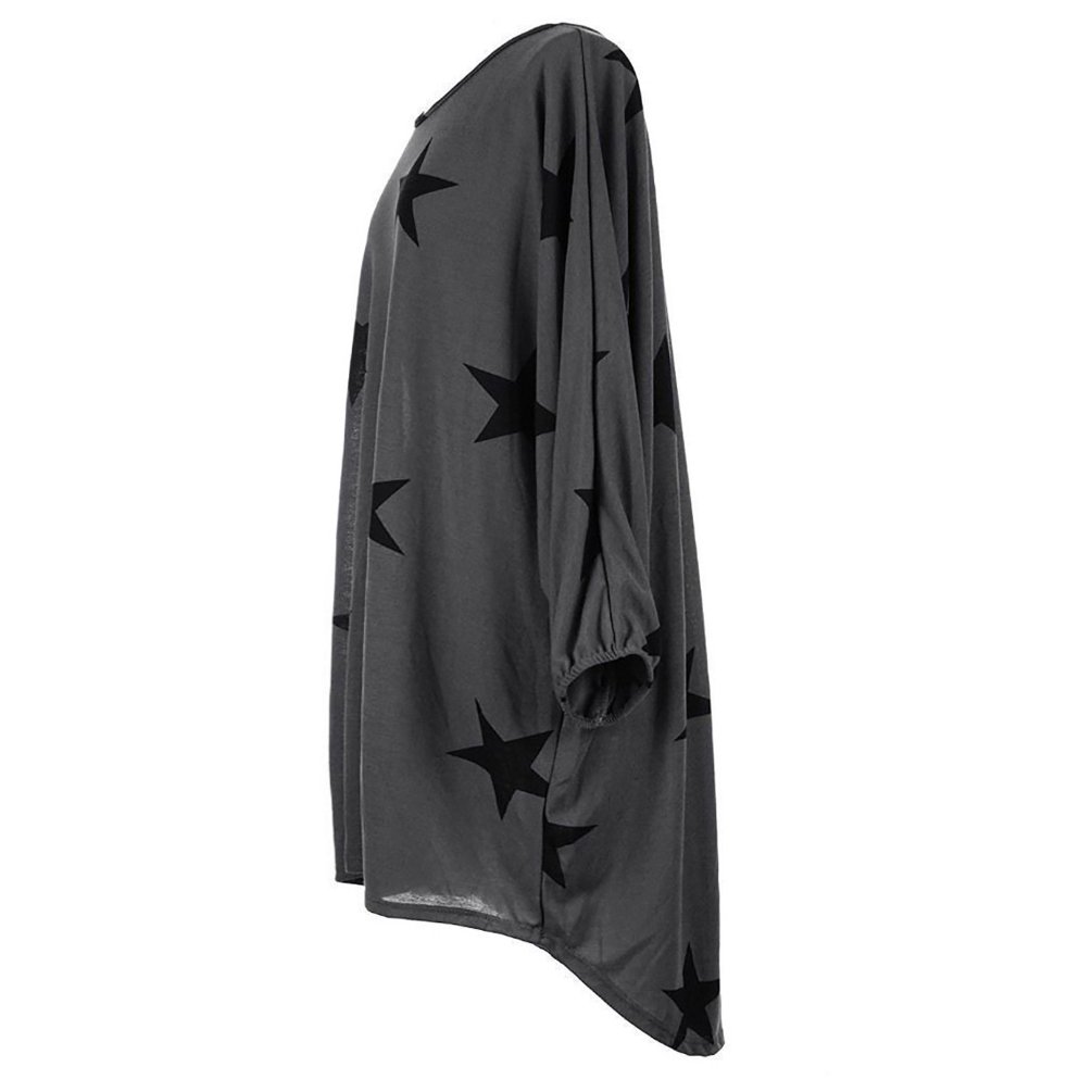 ENJOYNIGHT Womens One Shoulder Casual Printed Long Sleeve Batwing Tunic Top Mini Dress (Large, Grey)