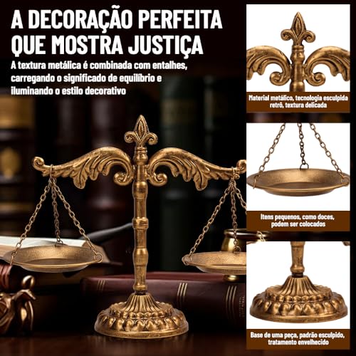 Balança Da Justiça de Metal, Balança de Equilíbrio de Peso Antiga, Libra de Estilo Vintage, Bandeja de Metal Estilo Vintage